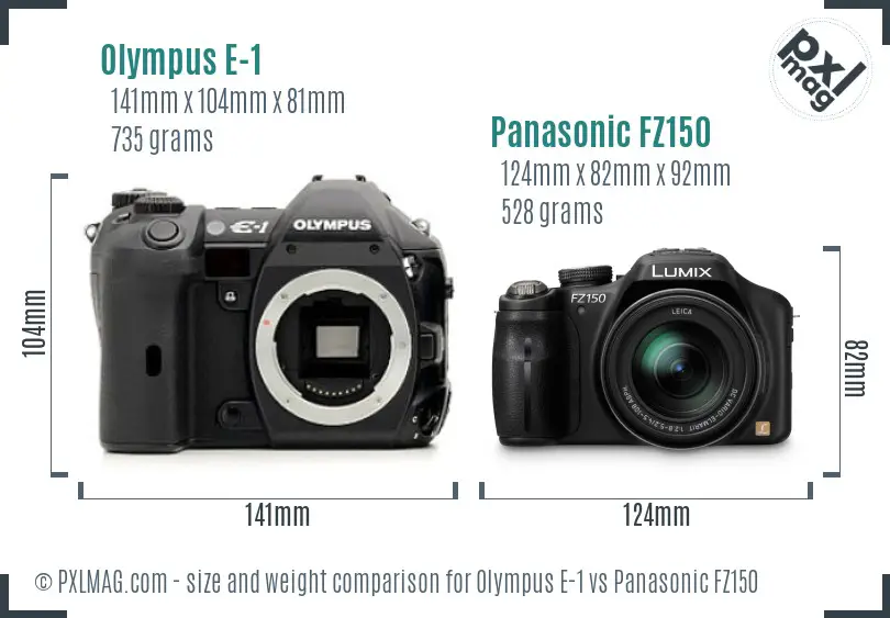 Olympus E-1 vs Panasonic FZ150 size comparison