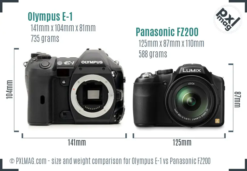 Olympus E-1 vs Panasonic FZ200 size comparison