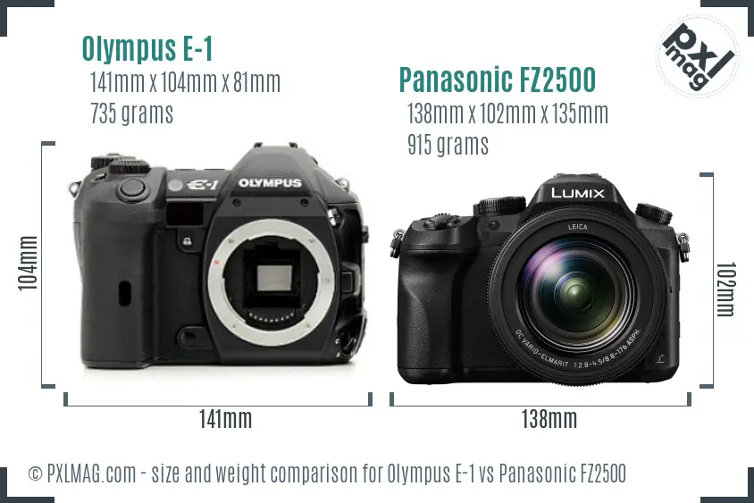 Olympus E-1 vs Panasonic FZ2500 size comparison