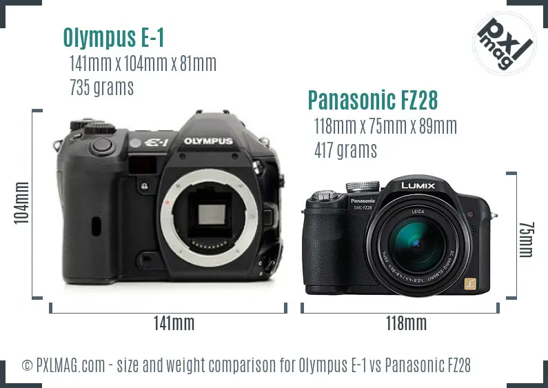 Olympus E-1 vs Panasonic FZ28 size comparison