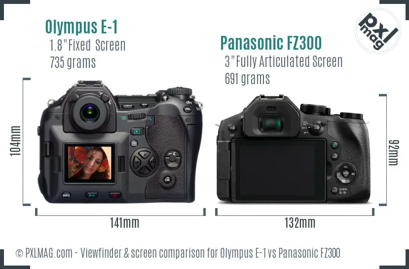 Olympus E-1 vs Panasonic FZ300 Screen and Viewfinder comparison