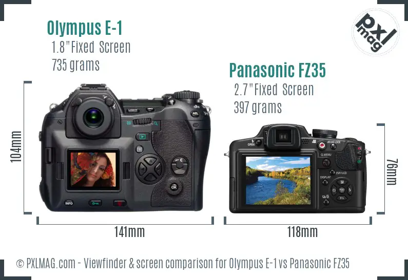Olympus E-1 vs Panasonic FZ35 Screen and Viewfinder comparison