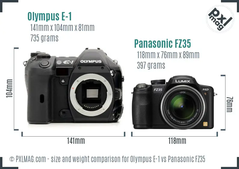 Olympus E-1 vs Panasonic FZ35 size comparison