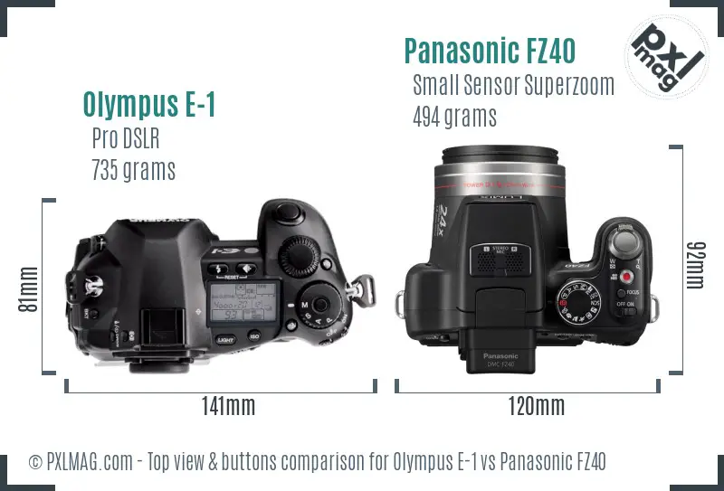 Olympus E-1 vs Panasonic FZ40 top view buttons comparison