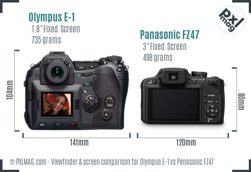 Olympus E-1 vs Panasonic FZ47 Screen and Viewfinder comparison