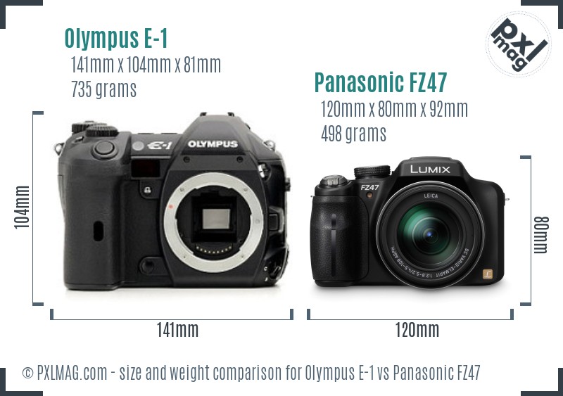 Olympus E-1 vs Panasonic FZ47 size comparison