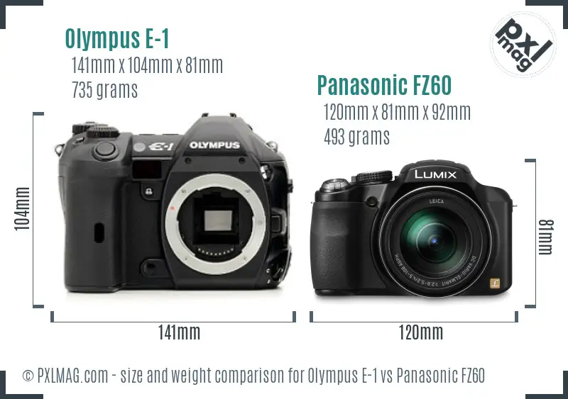 Olympus E-1 vs Panasonic FZ60 size comparison