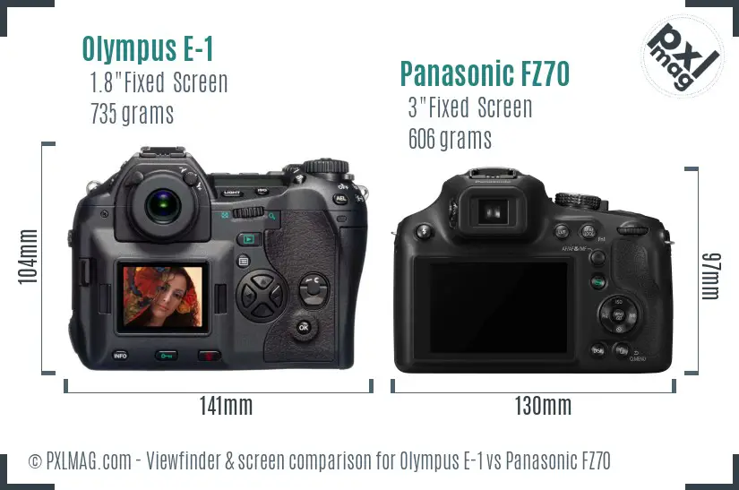 Olympus E-1 vs Panasonic FZ70 Screen and Viewfinder comparison