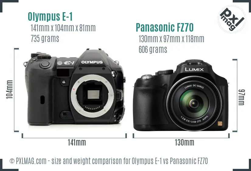 Olympus E-1 vs Panasonic FZ70 size comparison