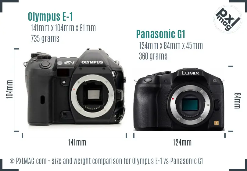 Olympus E-1 vs Panasonic G1 size comparison