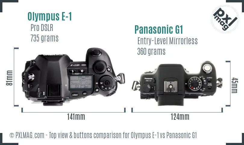 Olympus E-1 vs Panasonic G1 top view buttons comparison