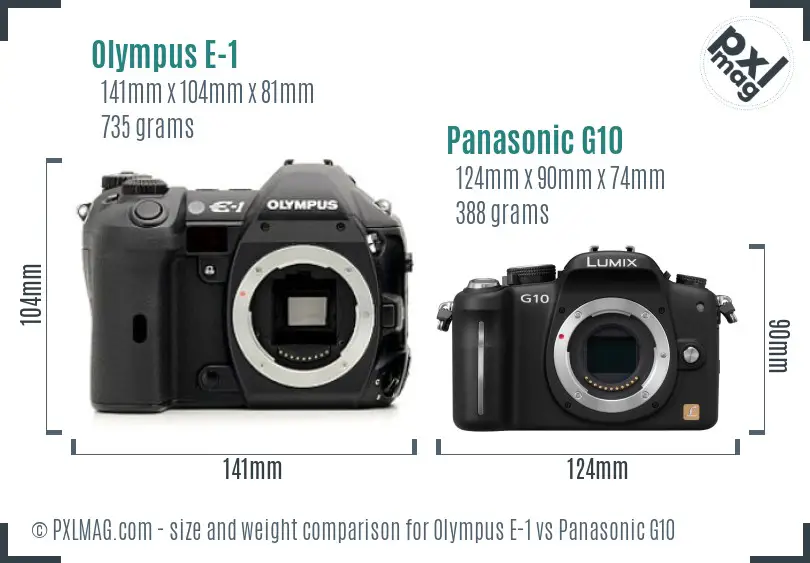 Olympus E-1 vs Panasonic G10 size comparison