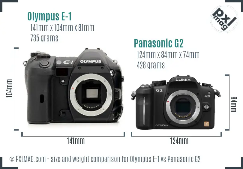 Olympus E-1 vs Panasonic G2 size comparison