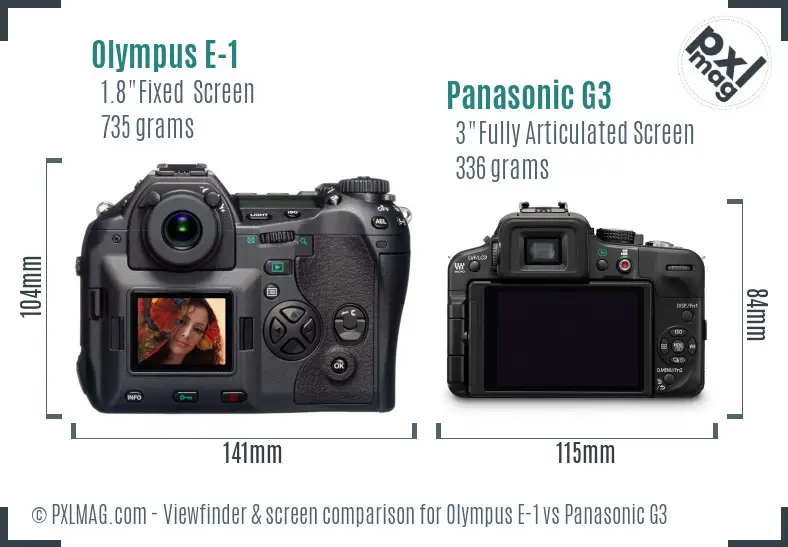 Olympus E-1 vs Panasonic G3 Screen and Viewfinder comparison
