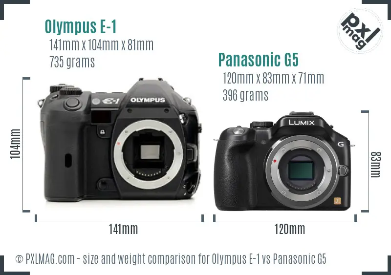 Olympus E-1 vs Panasonic G5 size comparison