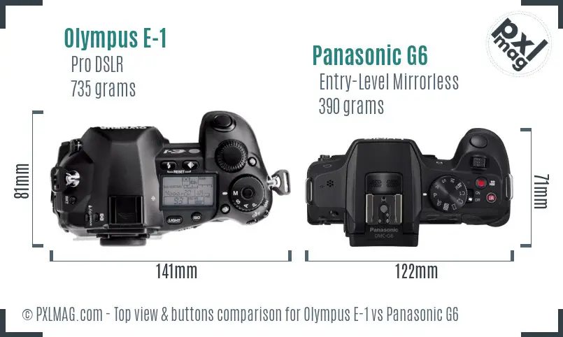 Olympus E-1 vs Panasonic G6 top view buttons comparison