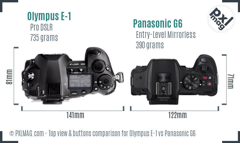 Olympus E-1 vs Panasonic G6 top view buttons comparison