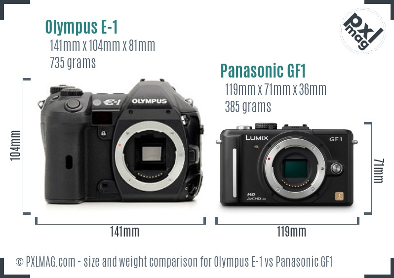 Olympus E-1 vs Panasonic GF1 size comparison