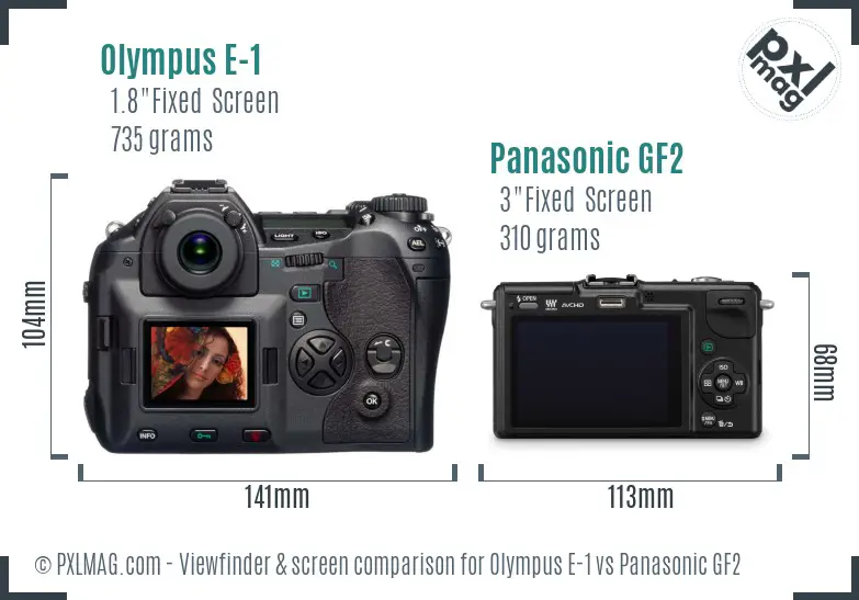 Olympus E-1 vs Panasonic GF2 Screen and Viewfinder comparison