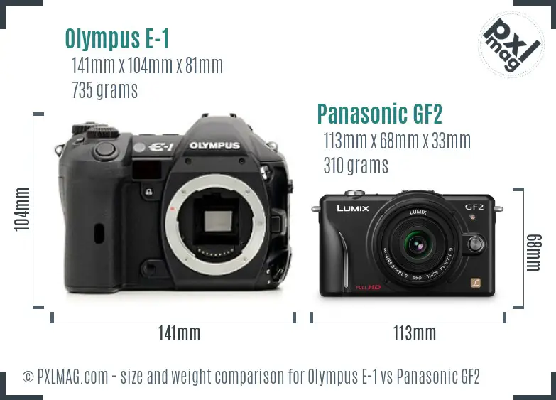Olympus E-1 vs Panasonic GF2 size comparison