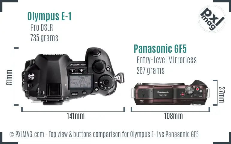 Olympus E-1 vs Panasonic GF5 top view buttons comparison