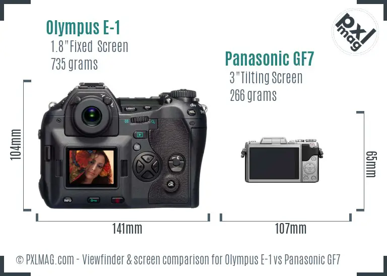 Olympus E-1 vs Panasonic GF7 Screen and Viewfinder comparison