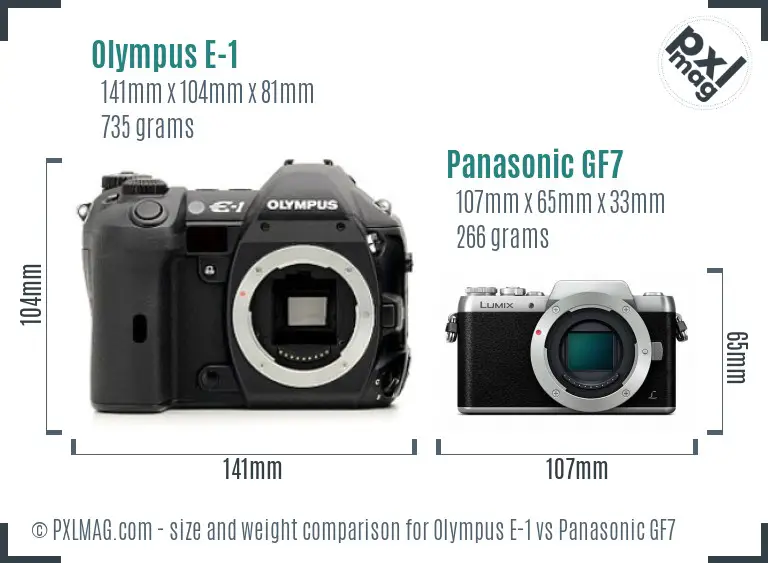 Olympus E-1 vs Panasonic GF7 size comparison