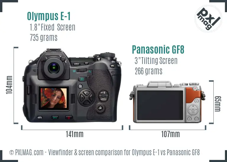 Olympus E-1 vs Panasonic GF8 Screen and Viewfinder comparison