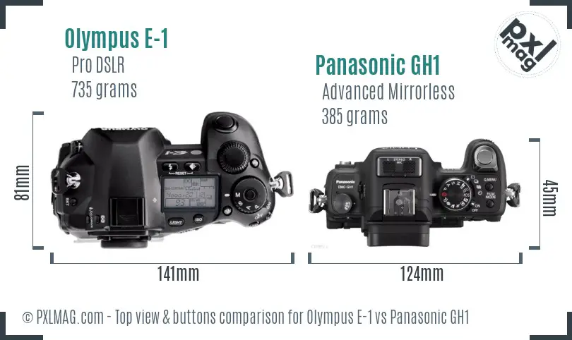 Olympus E-1 vs Panasonic GH1 top view buttons comparison