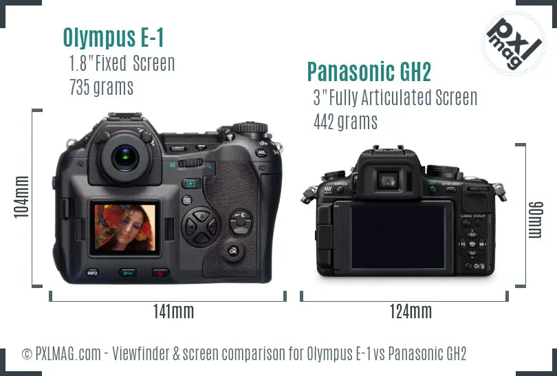 Olympus E-1 vs Panasonic GH2 Screen and Viewfinder comparison