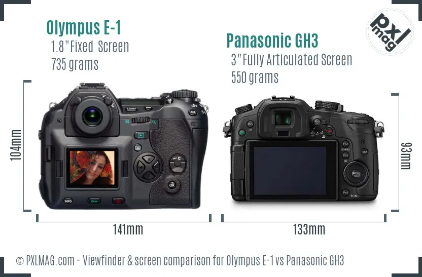 Olympus E-1 vs Panasonic GH3 Screen and Viewfinder comparison