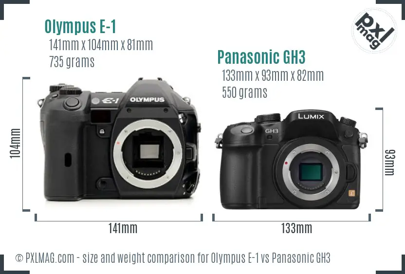 Olympus E-1 vs Panasonic GH3 size comparison