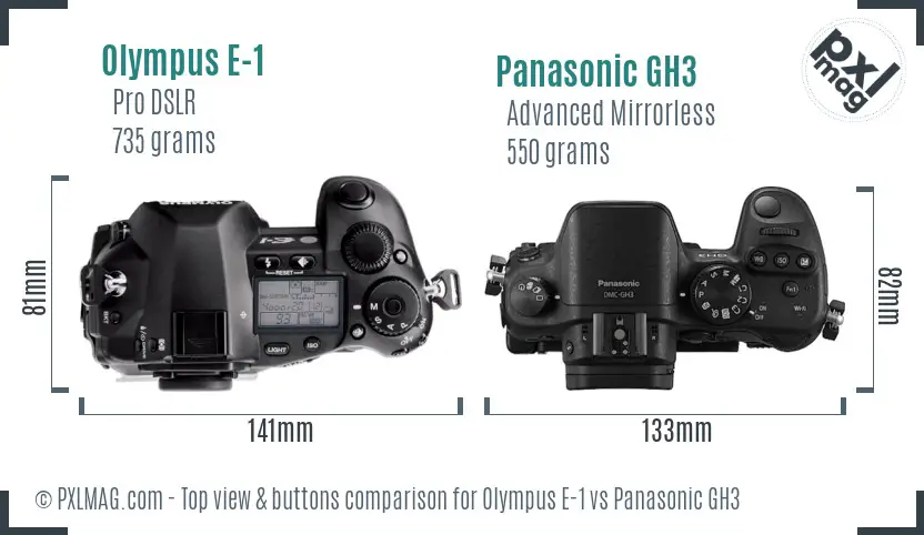 Olympus E-1 vs Panasonic GH3 top view buttons comparison