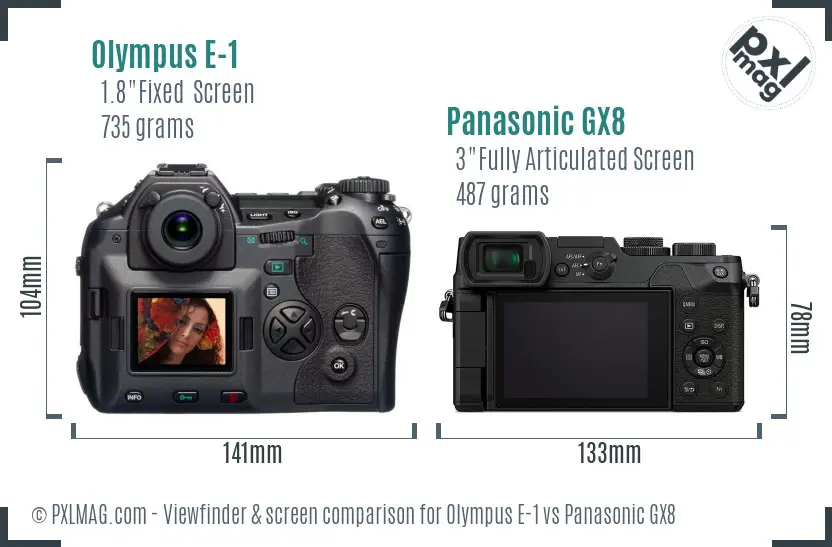 Olympus E-1 vs Panasonic GX8 Screen and Viewfinder comparison