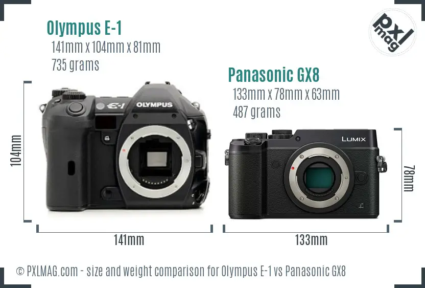 Olympus E-1 vs Panasonic GX8 size comparison