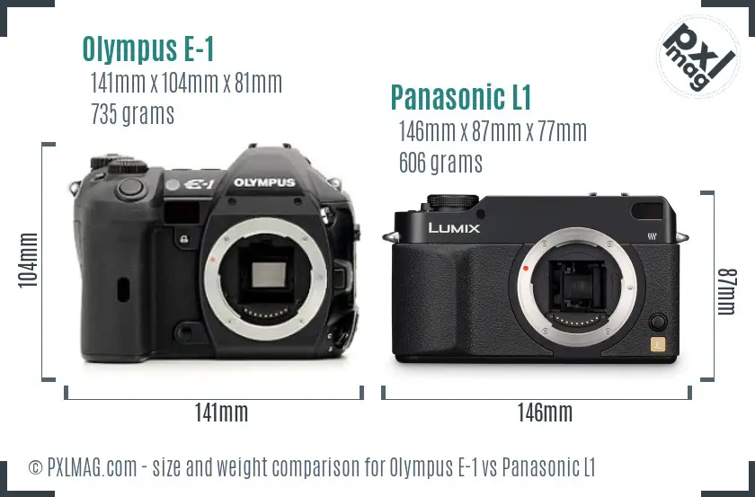 Olympus E-1 vs Panasonic L1 size comparison