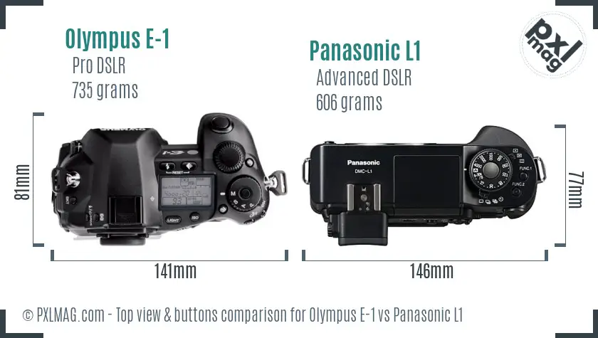 Olympus E-1 vs Panasonic L1 top view buttons comparison