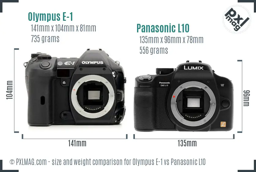 Olympus E-1 vs Panasonic L10 size comparison