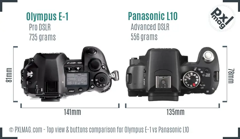 Olympus E-1 vs Panasonic L10 top view buttons comparison