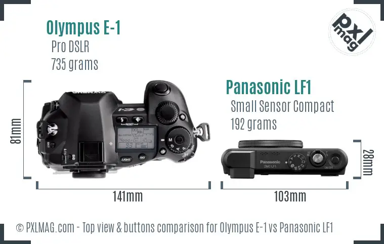 Olympus E-1 vs Panasonic LF1 top view buttons comparison
