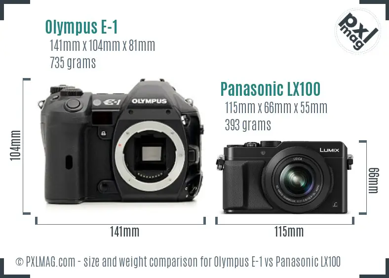 Olympus E-1 vs Panasonic LX100 size comparison