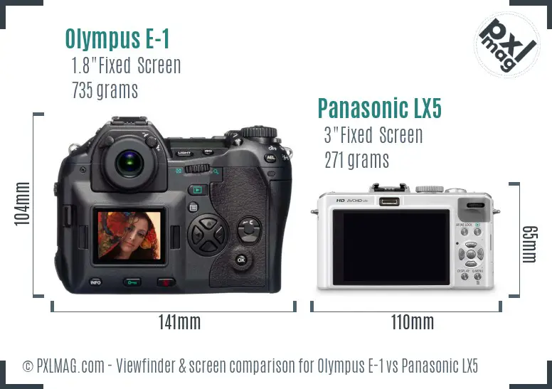 Olympus E-1 vs Panasonic LX5 Screen and Viewfinder comparison
