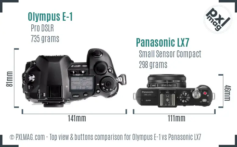 Olympus E-1 vs Panasonic LX7 top view buttons comparison