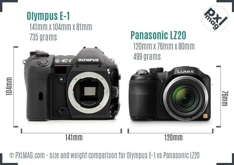 Olympus E-1 vs Panasonic LZ20 size comparison