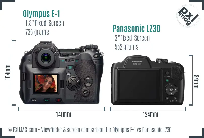 Olympus E-1 vs Panasonic LZ30 Screen and Viewfinder comparison