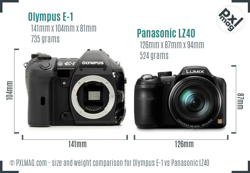 Olympus E-1 vs Panasonic LZ40 size comparison