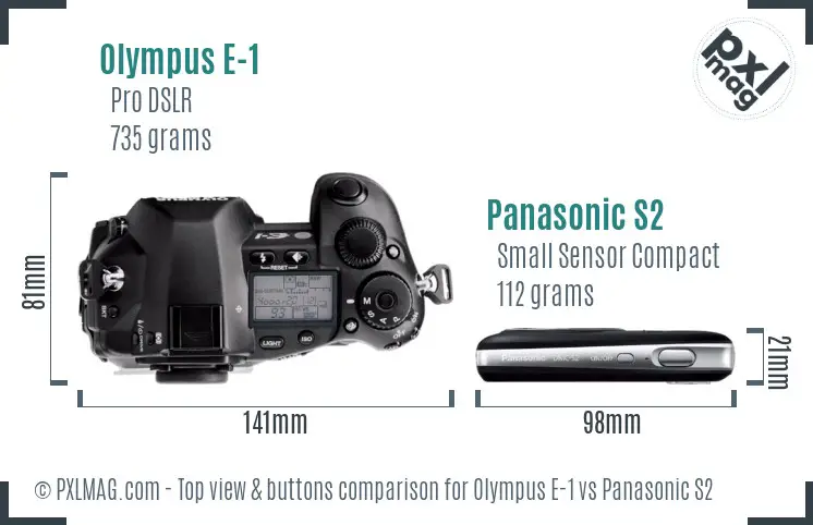 Olympus E-1 vs Panasonic S2 top view buttons comparison