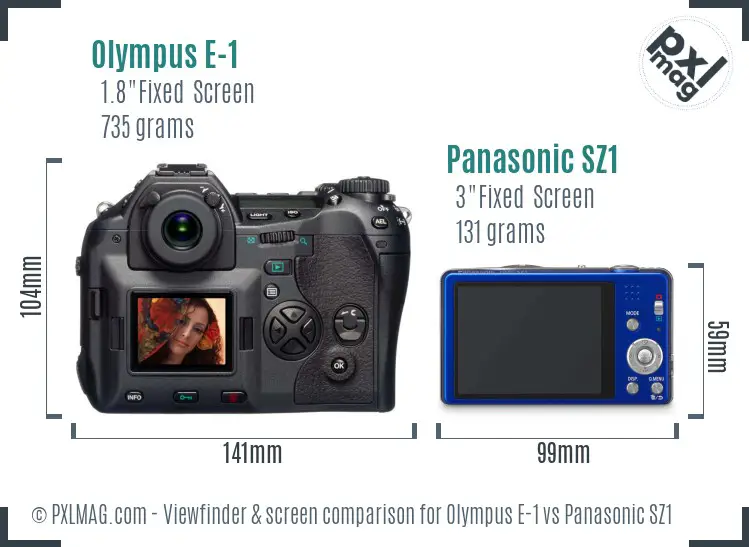 Olympus E-1 vs Panasonic SZ1 Screen and Viewfinder comparison
