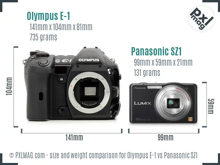 Olympus E-1 vs Panasonic SZ1 size comparison