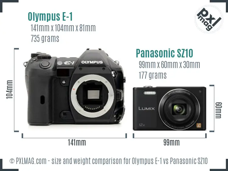 Olympus E-1 vs Panasonic SZ10 size comparison